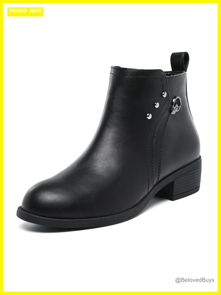 Ankle Boots With Chunky Low Heel - Suede Booties, Side Zipper, Anti-Slip,